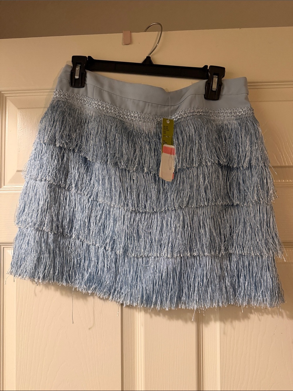 Gianni Bini Light Blue Fringe Tiered Mini Skirt